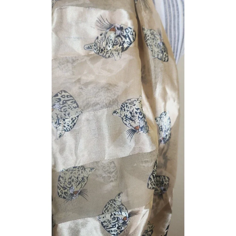 Animal Print Silk Scarf Shawl Gold Brown Sheer Cheetah Leopard Print‎ 36 X 36